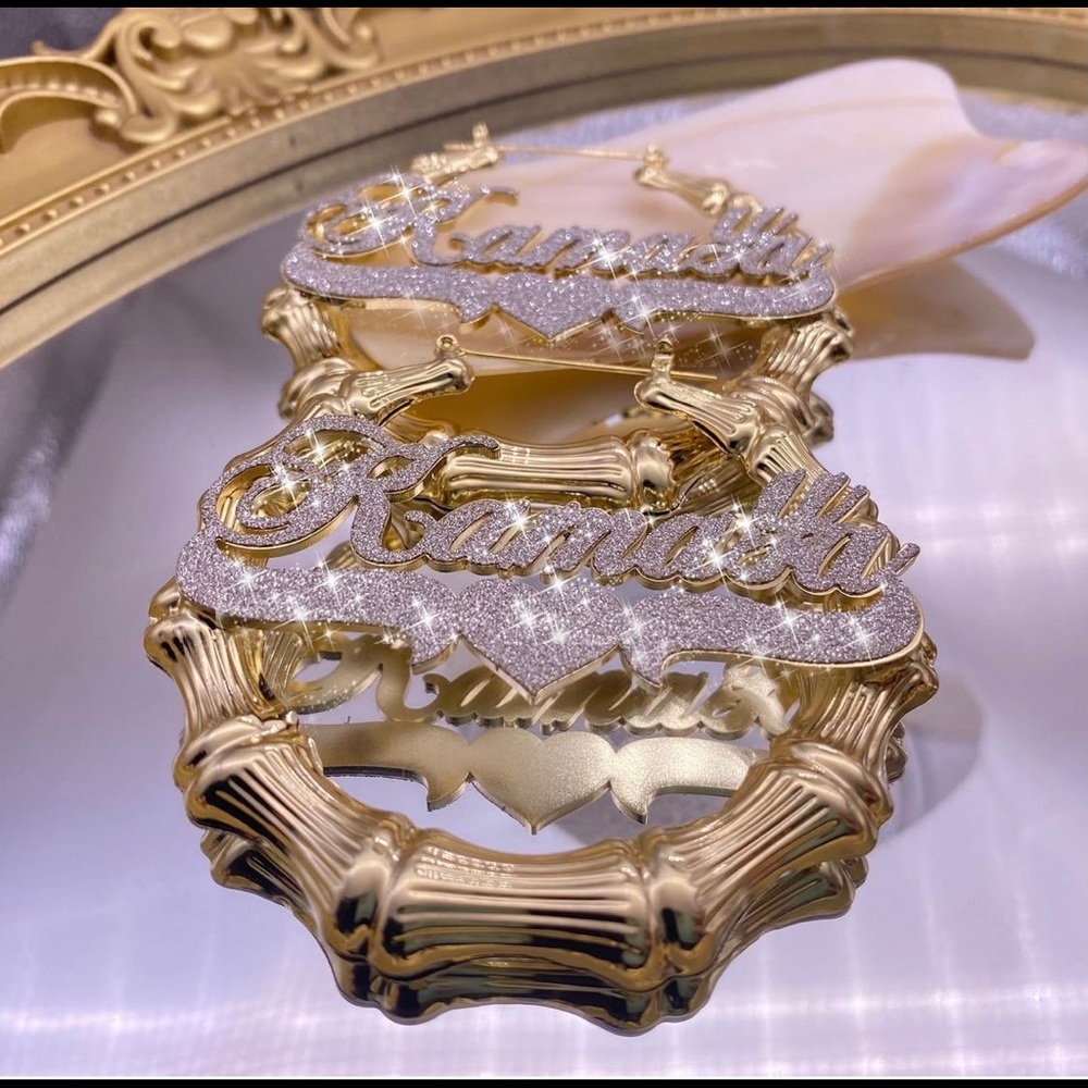 Custom nameplate earring with color acrylic.